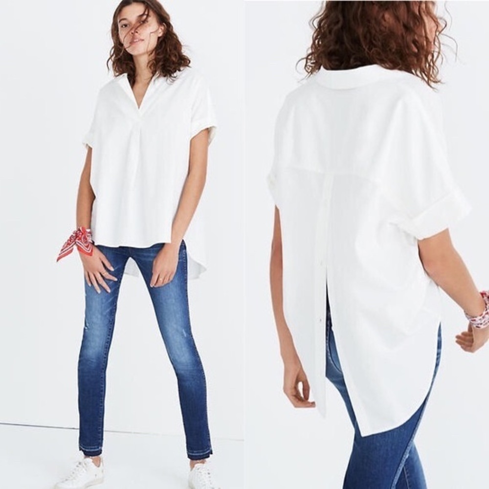 Courier Button-Back Shirt in Pure White